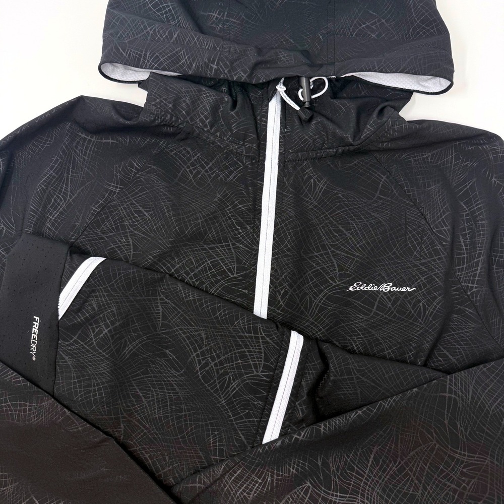 Eddie Bauer Motion Mens Small Black FreeDry Full Zip Hooded Windbreaker Jacket